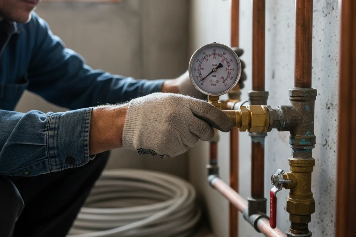 Pressure testing a repaired line during Water Line Repair in Mountain Rest